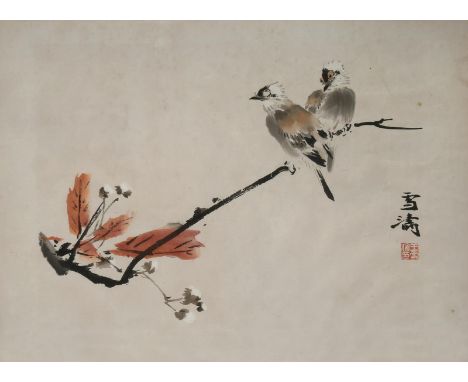 WANG XUETAO (1903-82) PIED WAGTAIL A Chinese painting, ink and colour on paper, signed Xuetao, with one artist's seal, framed