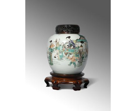 A CHINESE FAMILLE VERTE 'SIXTEEN SONS' OVOID VASE KANGXI 1662-1722 Painted in coloured enamels with a joyful scene of four co