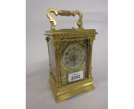Good quality early 20th Century gilt brass cased carriage clock, the moulded case with Corinthian corner pilasters enclosing 