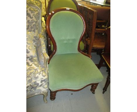 Victorian green button upholstered low seat nursing chair