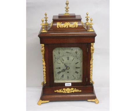 Late 19th or early 20th Century mahogany and ormolu mounted musical bracket clock, the pagoda case with caryatid corner pilas