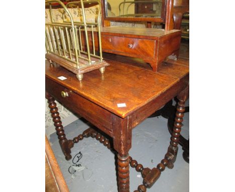 Small 17th Century oak side table with a plank top above a single drawer on bobbin turned supports with stretchers