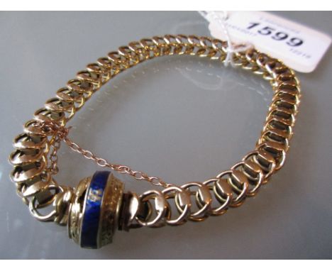 Victorian gold circular double link bracelet with an enamel decorated clasp