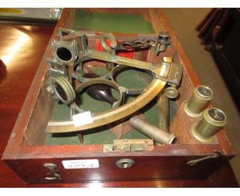 19th Century mahogany cased gilt brass sextant by Stanley of Holborn, London