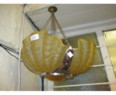 Art Deco opaque glass and chrome scallop form light fitting
