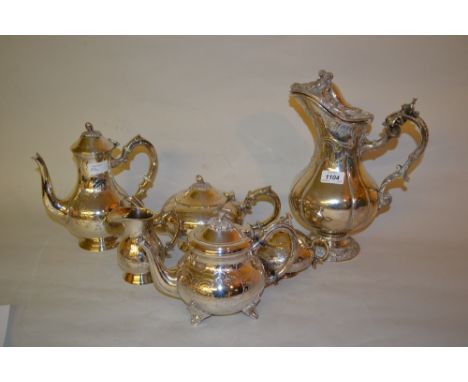 Large silver plated claret jug together with a five piece silver plated tea and coffee service