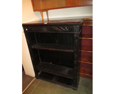 19th Century carved oak three shelf open bookcase