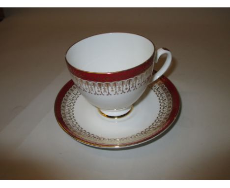 Royal Grafton Majestic pattern dinner and tea service with red and gold borders