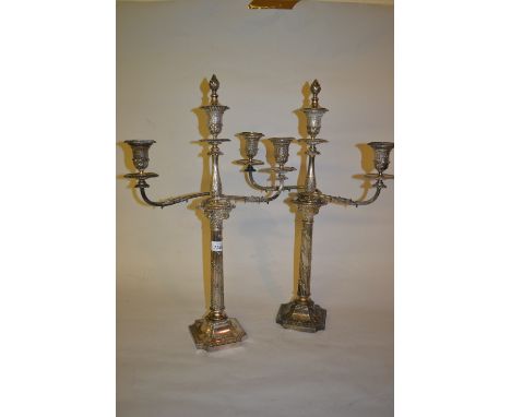 Pair of Edwardian electroplate three light candelabra in Georgian style