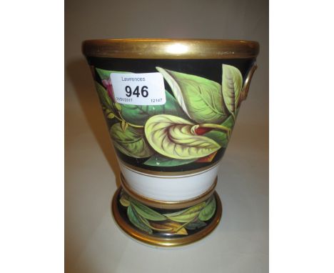 19th Century English porcelain planter on stand painted with a continuous band of flowering foliage