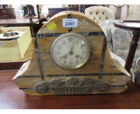 French Art Deco yellow marble mantel clock (a/f)