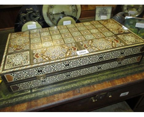 20th Century North African mosaic inlaid backgammon and chess box