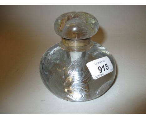Circular glass inkwell with cover, relief moulded with fish and seaweed