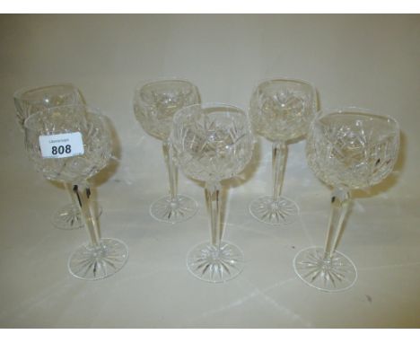 Set of six good quality modern cut glass wine goblets, a Limoges dessert dish and sundries