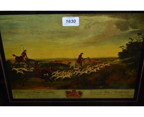 Two maple framed reproduction glass pictures, hunting and shooting scene, a modern and signed framed coloured print portrait 