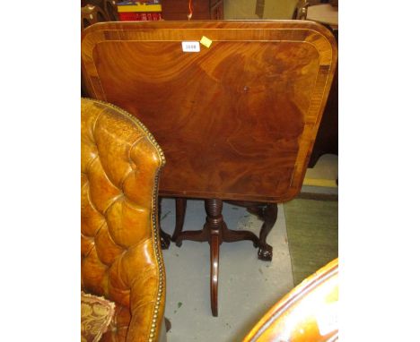 Regency mahogany rosewood crossbanded and line inlaid tilt top pedestal table on turned column and tripod support