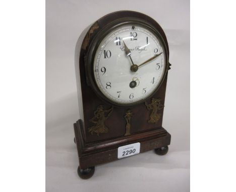Small 19th Century French mahogany gilt metal mounted dome shaped mantel clock, the enamal dial with Arabic numerals inscribe