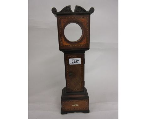 Edwardian walnut and parquetry inlaid miniature longcase clock case / watch stand