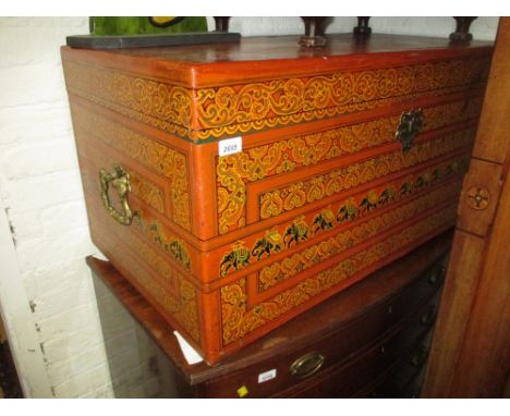 Indian painted camphor wood trunk with hinged cover