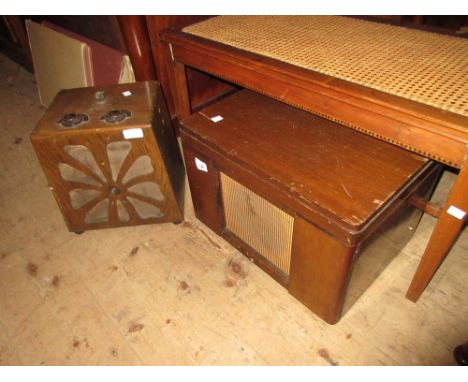 T.P. Limited 'Sound Mirror' reel to reel tape recorder, a Pye record player and an Art Deco oak cased valve radio