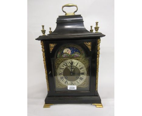 Contemporary ebonised bracket clock, the caddy moulded case enclosing a silvered brass dial signed John Johnson, London with 