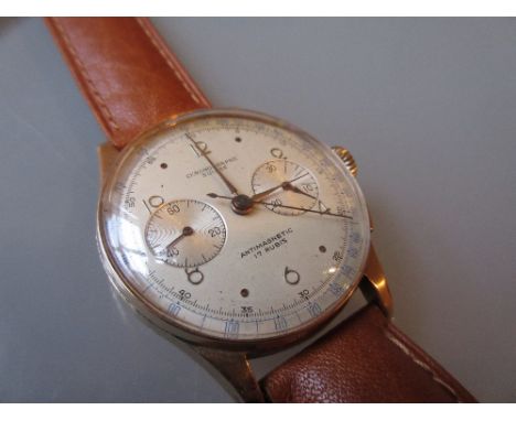 Gentlemans 18ct gold cased chronometer wristwatch, the silvered dial having Arabic numerals with centre seconds and two subsi