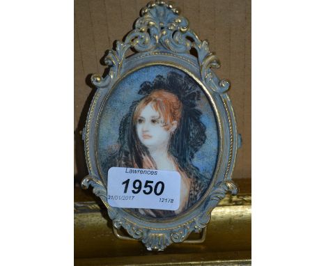 Small oval gilt framed head and shoulder portrait of a lady, inscribed verso