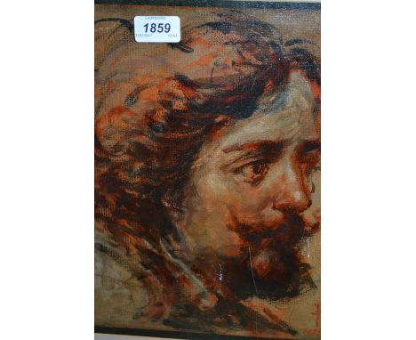 Continental oil on paper, head and shoulder portrait of a bearded gentleman, indistinctly signed, together with another mixed