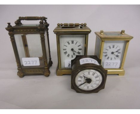 Two gilt brass carriage clocks (a/f) together with a gilt brass carriage clock case and a small French brass clock