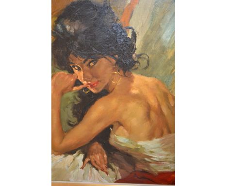 Mid 20th Century oil on canvas, half length portrait of a lady, signed Roha, 32ins x 25ins