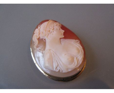 Oval 18ct gold mounted carved shell cameo portrait brooch