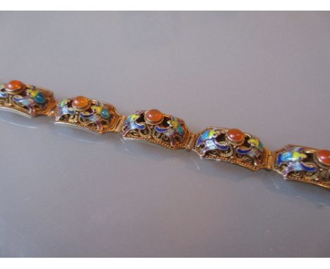 Chinese silver gilt enamel decorated bracelet