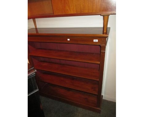 Late 19th or early 20th Century mahogany four shelf open bookcase with flanking pilasters above a plinth