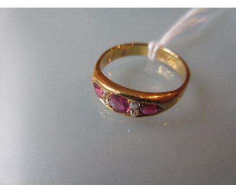 18ct Yellow gold ruby and diamond set ring