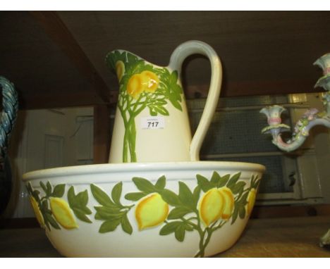 Sarreguemines pottery jug and basin decorated with a lemon tree design