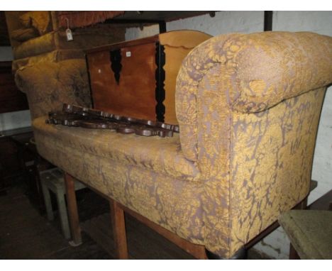 Victorian deep button upholstered Chesterfield type sofa on low bun feet
