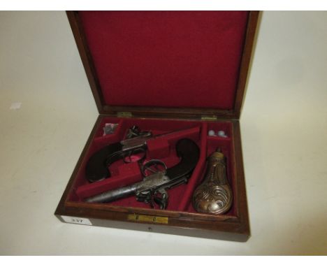 Pair of English flintlock pocket pistols with screw-off barrels and box locks, signed to the side plate, Jover, London, toget