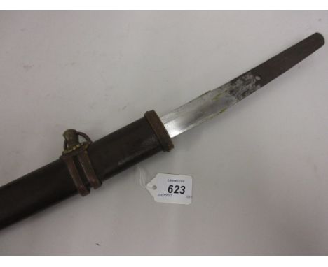 Japanese Wakizashi with a 21in signed blade and a later World War II metal scabbard (minus grip)