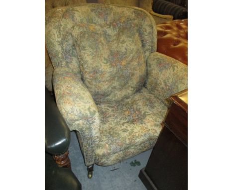 Edwardian floral and button upholstered tub shaped easy chair