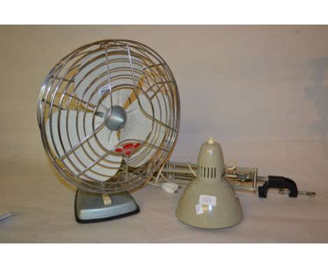 Vintage Anglepoise lamp with table clamp together with a vintage rotary fan
