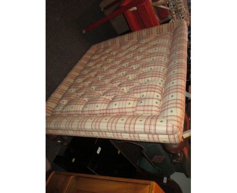 Victorian style square button upholstered stool on turned supports