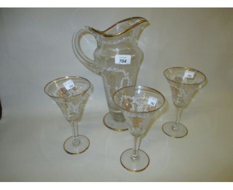 19th Century decanter and three matching glasses