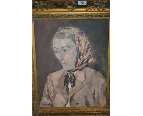 E. Langdon-Down, signed oil on canvas, portrait of a lady with study of a cricket, match verso, 18ins x 14ins