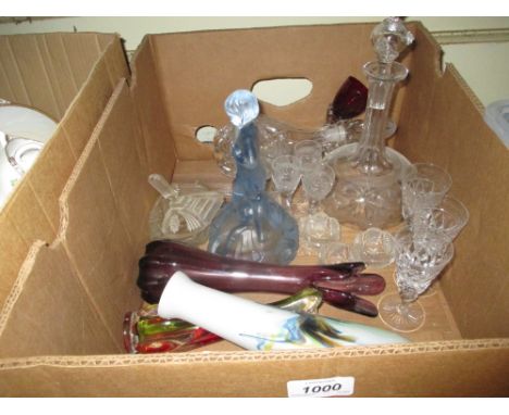 Boxed quantity of various glass including a 19th Century decanter and set of six cut glass toasting glasses