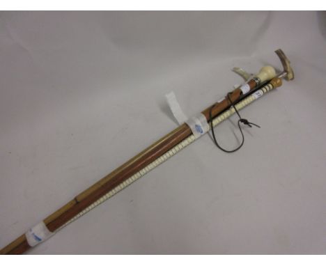 Vertebrae walking stick, cane walking stick with mother of pearl bird's head handle and two others