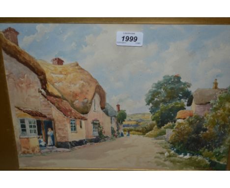 C.H. Howorth, watercolour, village scene with figures before thatched cottages, signed, together with a watercolour portrait 