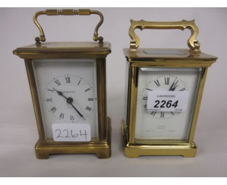 20th Century French gilt brass carriage clock, the enamel dial with Roman numerals inscribed Asprey, London, together with a 