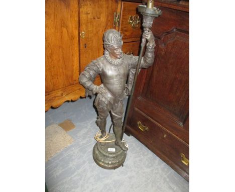 19th Century dark patinated spelter figural table lamp in the form of an Elizabethan figure