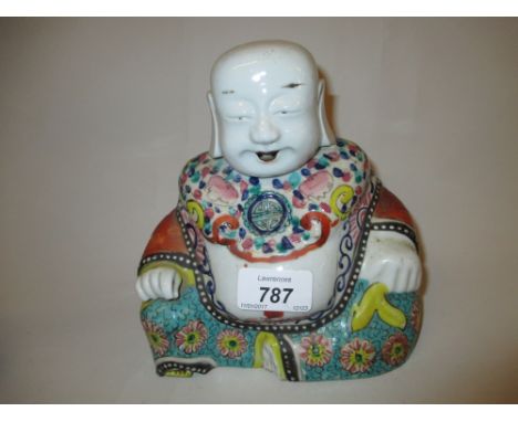 Chinese ceramic figure of a Buddha with coloured enamel decoration (a/f)