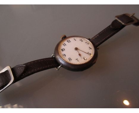 Gentleman's early 20th Century Omega circular gun metal cased wristwatch with military style strap